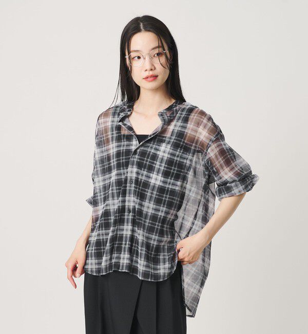 BEAUTY&YOUTH UNITED ARROWS「【WEB限定】オンブレーチェック シアーバンドカラーシャツ ウォッシャブル」|シャツ・ブラウス|