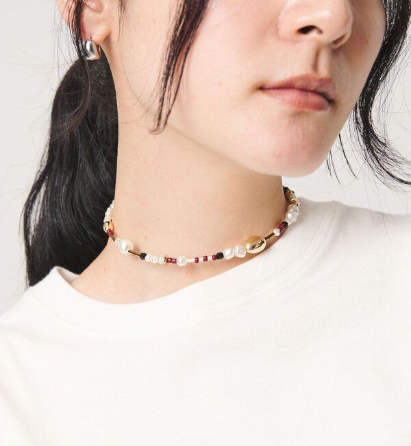 BEAUTY&YOUTH UNITED ARROWS「パールモチーフ&times;ミックスビーズ チョーカー」|ネックレス|GOLD