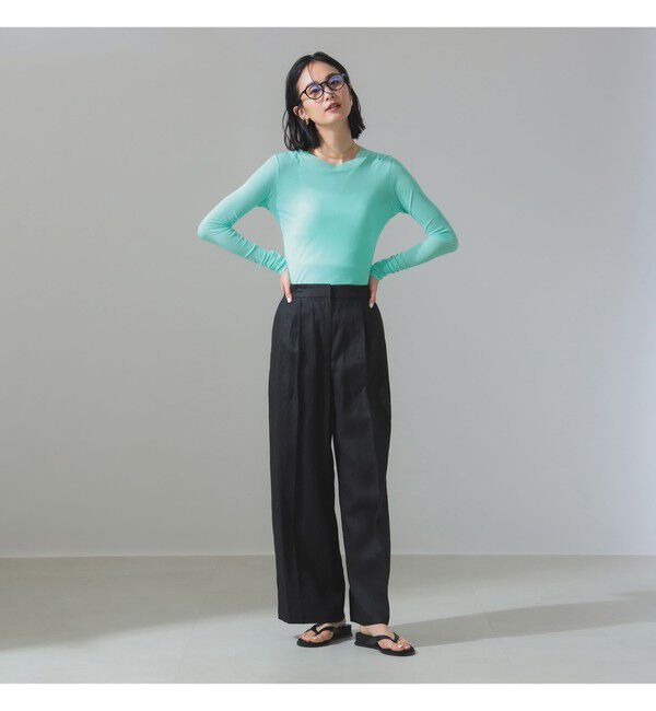 Demi-Luxe BEAMS 「リネン タブ付き ワイドパンツ」|チノ|