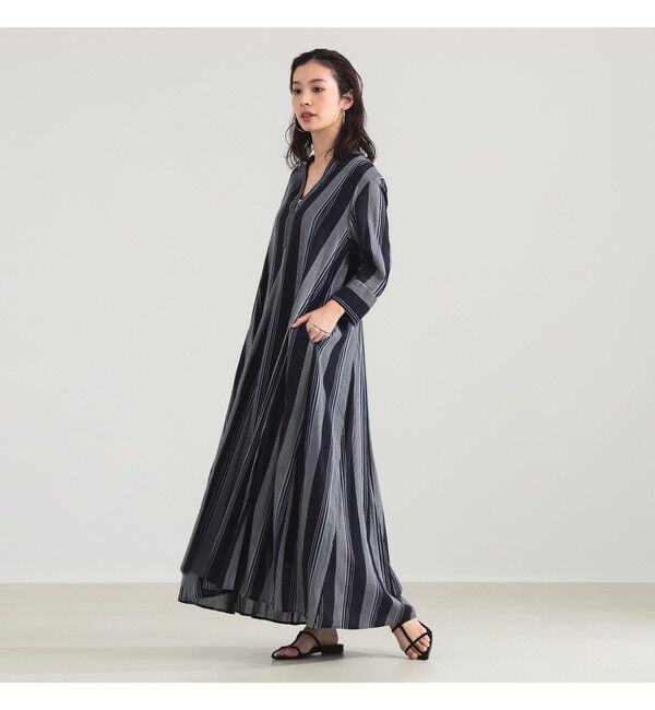 Demi-Luxe BEAMS 「ne Quittez pas / ボイル ストライプ パネル ワンピース」|ワンピース|NAVY