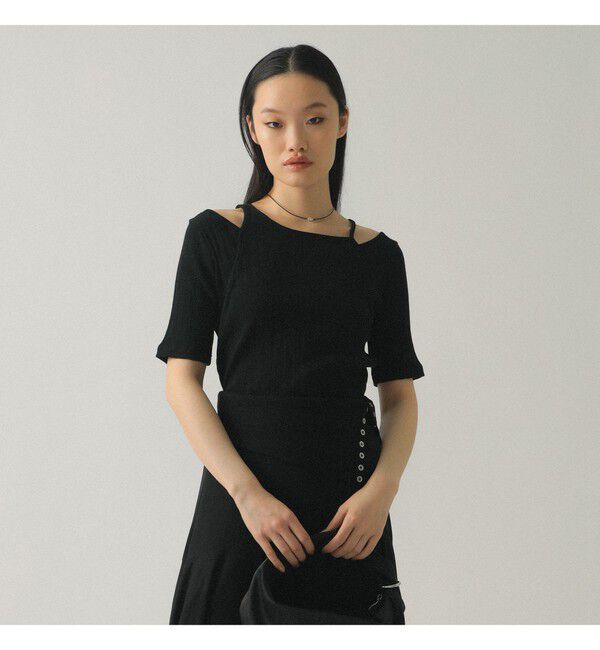 Ray BEAMS 「RIB キリカエ アシメネック Tシャツ」|Tシャツ・カットソー|BLACK