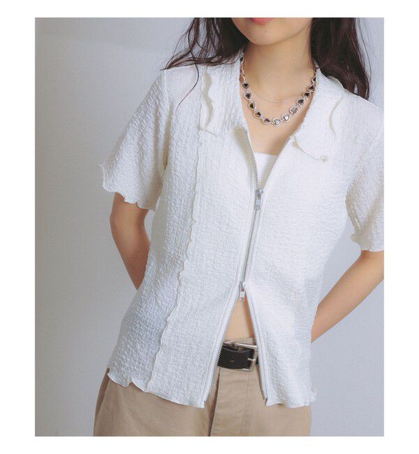Ray BEAMS 「シュリンクメロー ジップ ポロ カーディガン」|カーディガン|OFF_WHITE