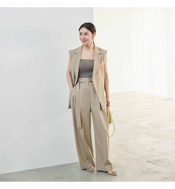 Demi-Luxe BEAMS 「エディター東原妙子 &times; Demi-Luxe BEAMS / ウォッシャブルウール バレルパンツ」|チノ|BEIGE_STRIPE