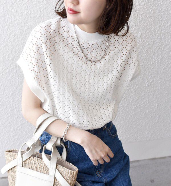 SHIPS for women「【WEB限定】〈手洗い可能〉アイレット クルーネック プルオーバー」|Tシャツ・カットソー|