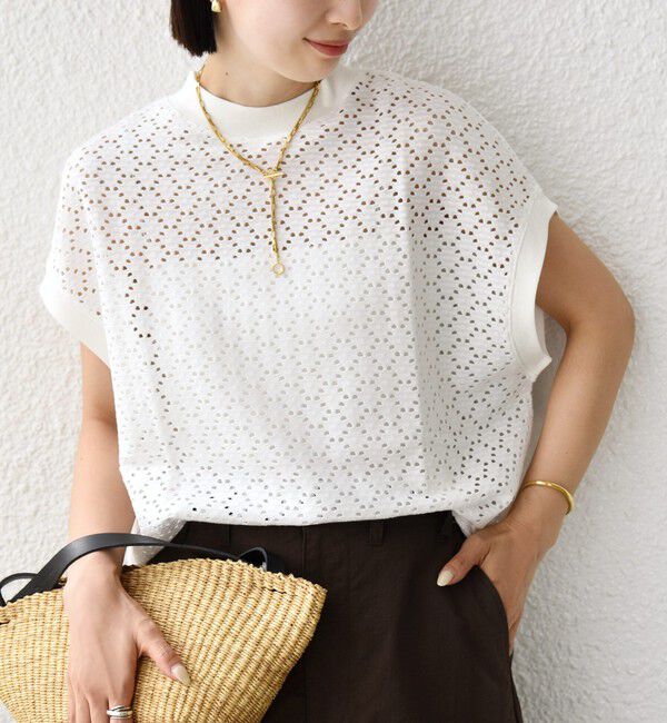 SHIPS for women「【WEB限定】〈手洗い可能〉アイレット クルーネック プルオーバー」|Tシャツ・カットソー|