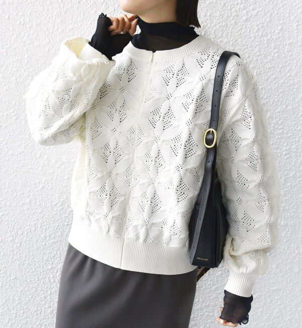 SHIPS for women「《追加予約》【WEB限定】〈洗濯機可能〉2WAY フラワー ジャカード ハーフ ジップ プルオーバー」|ニット・セーター|