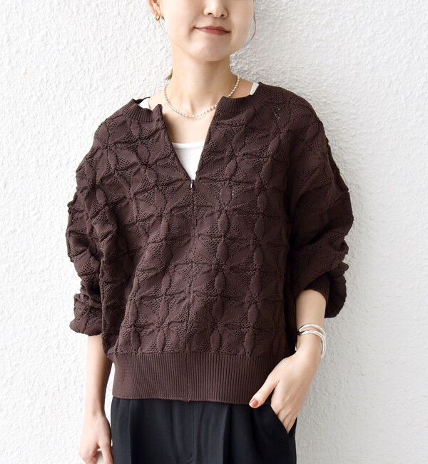 SHIPS for women「《追加予約》【WEB限定】〈洗濯機可能〉2WAY フラワー ジャカード ハーフ ジップ プルオーバー」|ニット・セーター|