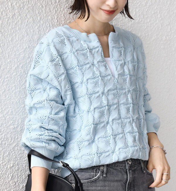 SHIPS for women「《追加予約》【WEB限定】〈洗濯機可能〉2WAY フラワー ジャカード ハーフ ジップ プルオーバー」|ニット・セーター|