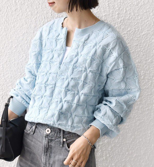 SHIPS for women「《追加予約》【WEB限定】〈洗濯機可能〉2WAY フラワー ジャカード ハーフ ジップ プルオーバー」|ニット・セーター|