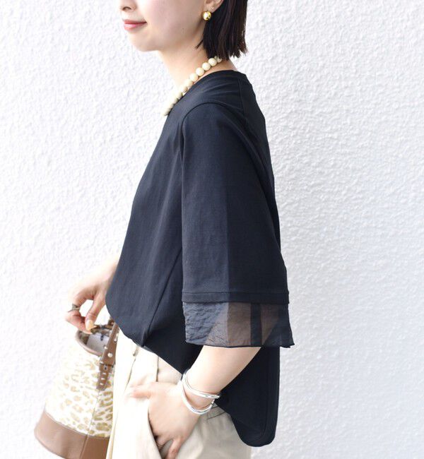 SHIPS for women「【WEB限定】〈接触冷感 / UVカット〉シアー オーガンジー コンビ プルオーバー」|Tシャツ・カットソー|