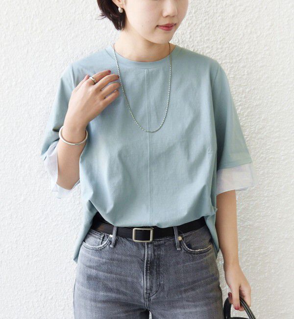 SHIPS for women「【WEB限定】〈接触冷感 / UVカット〉シアー オーガンジー コンビ プルオーバー」|Tシャツ・カットソー|ライトブルー