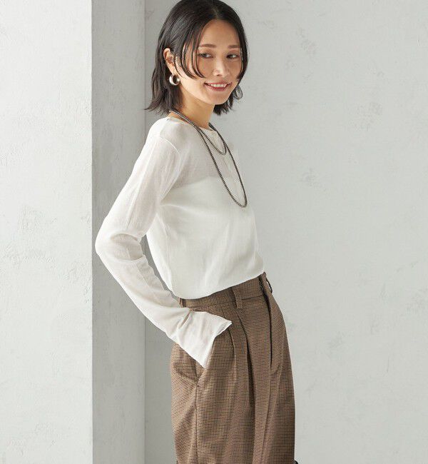 SHIPS for women「【SHIPS別注】miller: シアー ヘンリー ネック ロング スリーブ TEE」|Tシャツ・カットソー|
