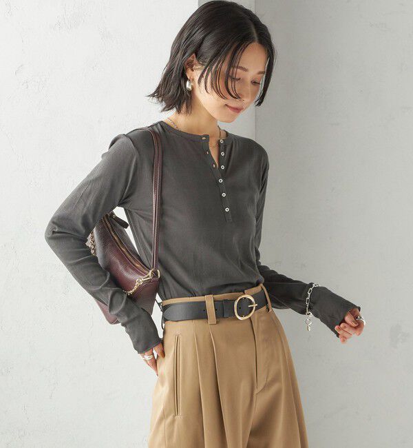 SHIPS for women「【SHIPS別注】miller: シアー ヘンリー ネック ロング スリーブ TEE」|Tシャツ・カットソー|