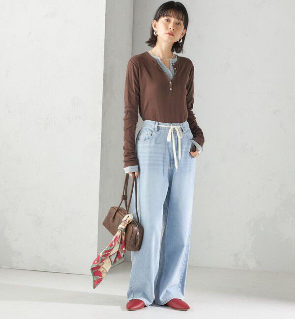 SHIPS for women「【SHIPS別注】miller: シアー ヘンリー ネック ロング スリーブ TEE」|Tシャツ・カットソー|
