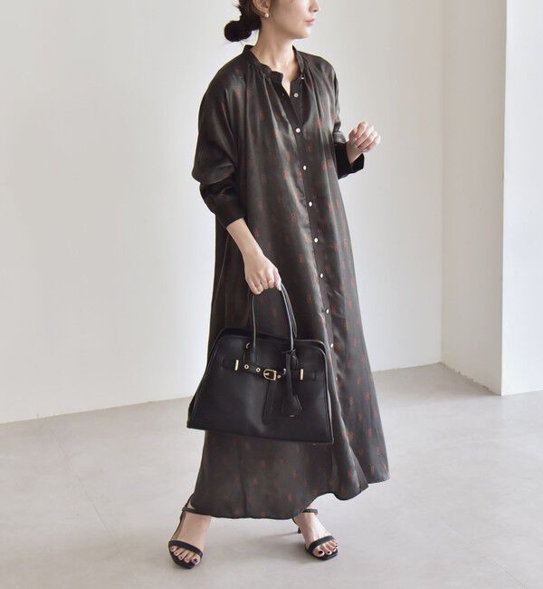quaranciel「quaranciel:〈手洗い可能〉モノグラム ドット ロング シャツ ワンピース」|ワンピース|