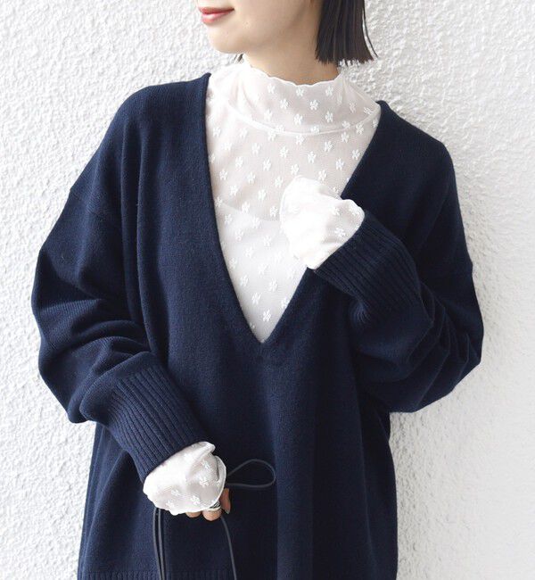 SHIPS for women「〈手洗い可能〉フラワー チュール ハイネック プルオーバー」|Tシャツ・カットソー|オフホワイト