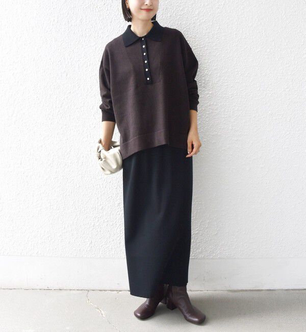 SHIPS for women「《一部追加予約》【WEB限定】〈手洗い可能〉サイド スリット ゴールド 釦 ポロ ニット」|ニット・セーター|