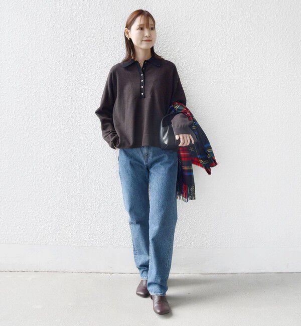 SHIPS for women「《一部追加予約》【WEB限定】〈手洗い可能〉サイド スリット ゴールド 釦 ポロ ニット」|ニット・セーター|