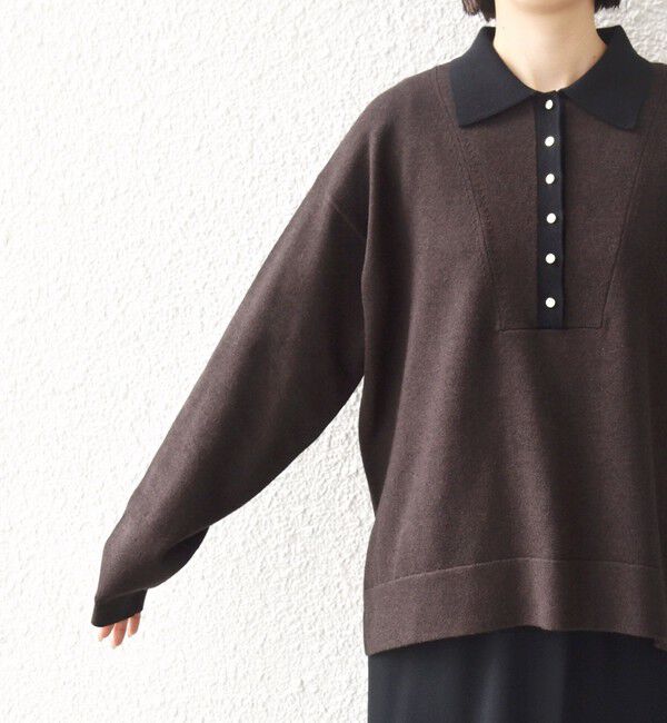 SHIPS for women「《一部追加予約》【WEB限定】〈手洗い可能〉サイド スリット ゴールド 釦 ポロ ニット」|ニット・セーター|