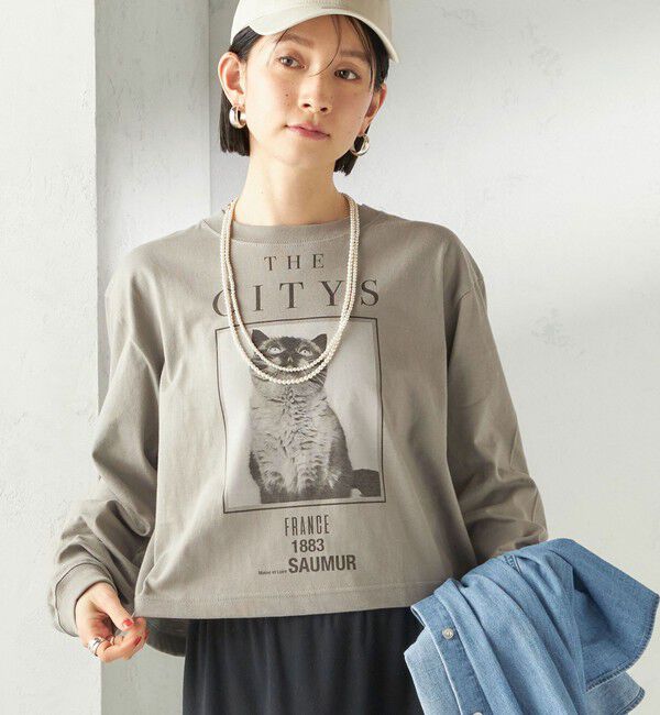 SHIPS for women「【SHIPS別注】Odub: フォト プリント クロップド ロングスリーブ TEE」|Tシャツ・カットソー|ダークグレー