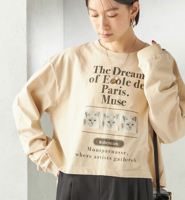SHIPS for women「【SHIPS別注】Odub: フォト プリント クロップド ロングスリーブ TEE」|Tシャツ・カットソー|ベージュ系