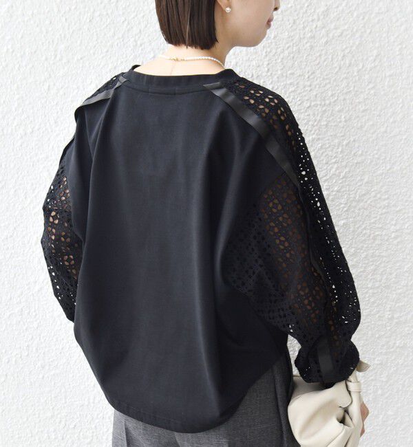 SHIPS for women「《追加予約》【WEB限定】〈手洗い可能〉レース コンビ カットソー」|Tシャツ・カットソー|