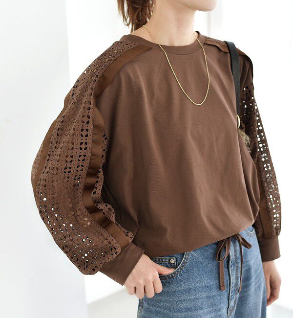 SHIPS for women「《追加予約》【WEB限定】〈手洗い可能〉レース コンビ カットソー」|Tシャツ・カットソー|