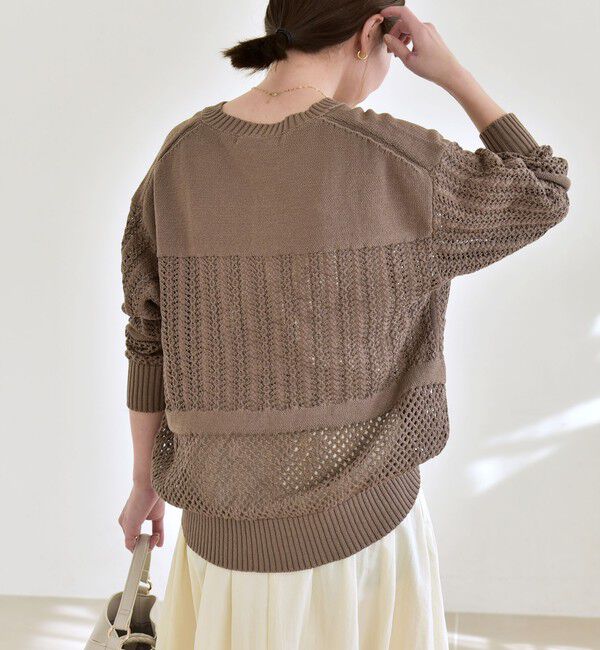 quaranciel「quaranciel:〈手洗い可能〉透かし編み スキッパー ニット プルオーバー」|ニット・セーター|