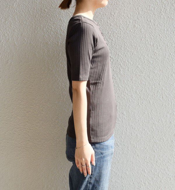 quaranciel「quaranciel:〈洗濯機可能〉テレコ リブ クルー ヘンリー 2way ハーフスリーブ TEE」|Tシャツ・カットソー|