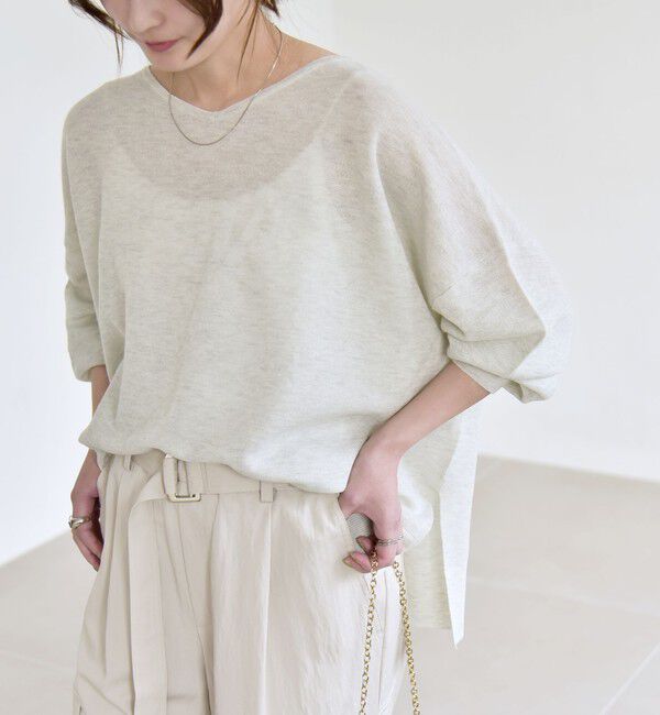 quaranciel「quaranciel:〈手洗い可能〉シアー 2way Vネック ドルマン ニット プルオーバー」|ニット・セーター|