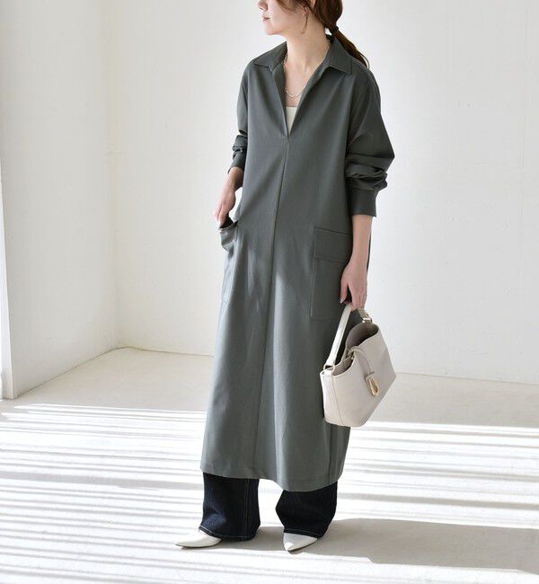 quaranciel「quaranciel:〈洗濯機可能〉Vネック スキッパー ロング シャツ ワンピース」|ワンピース|