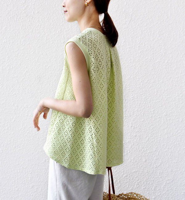 SHIPS for women「〈手洗い可能〉アイレット ノースリーブ フレア プルオーバー」|Tシャツ・カットソー|