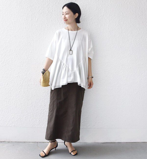 SHIPS for women「【WEB限定】〈手洗い可能〉ランダム ギャザー ドッキング TEE」|Tシャツ・カットソー|