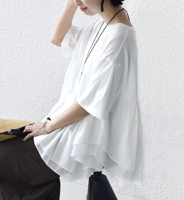 SHIPS for women「【WEB限定】〈手洗い可能〉ランダム ギャザー ドッキング TEE」|Tシャツ・カットソー|