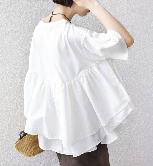 SHIPS for women「【WEB限定】〈手洗い可能〉ランダム ギャザー ドッキング TEE」|Tシャツ・カットソー|