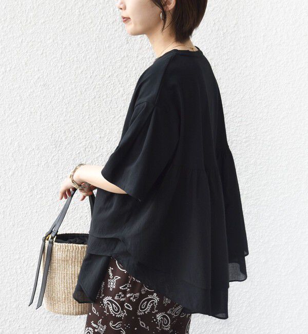 SHIPS for women「【WEB限定】〈手洗い可能〉ランダム ギャザー ドッキング TEE」|Tシャツ・カットソー|
