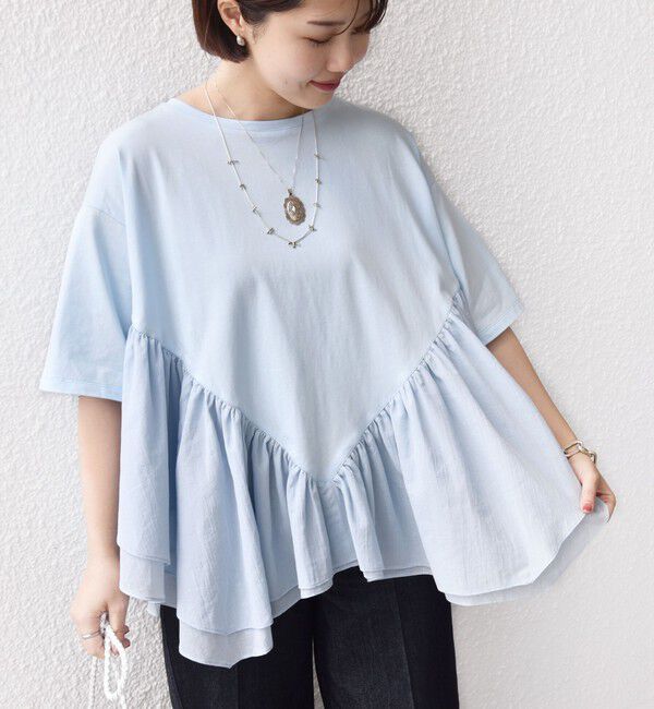 SHIPS for women「【WEB限定】〈手洗い可能〉ランダム ギャザー ドッキング TEE」|Tシャツ・カットソー|スカイブルー