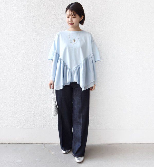 SHIPS for women「【WEB限定】〈手洗い可能〉ランダム ギャザー ドッキング TEE」|Tシャツ・カットソー|