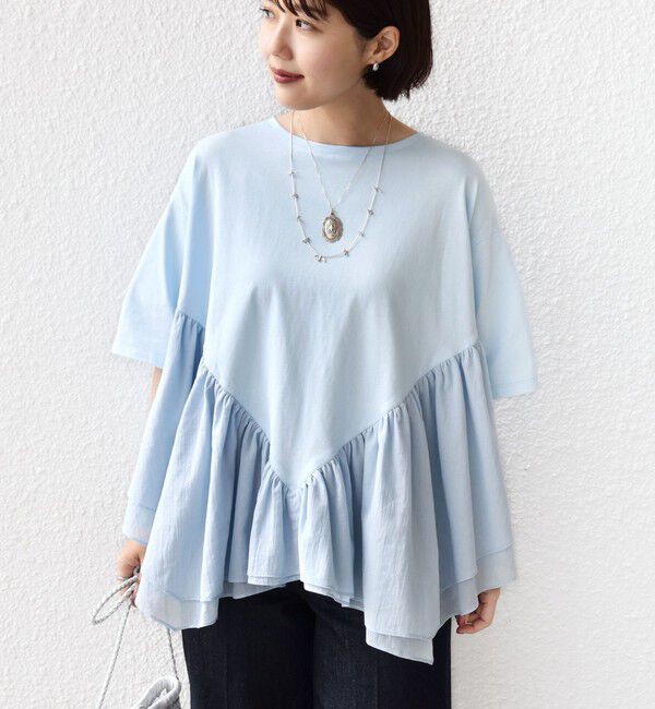 SHIPS for women「【WEB限定】〈手洗い可能〉ランダム ギャザー ドッキング TEE」|Tシャツ・カットソー|