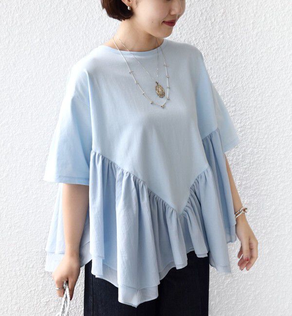 SHIPS for women「【WEB限定】〈手洗い可能〉ランダム ギャザー ドッキング TEE」|Tシャツ・カットソー|