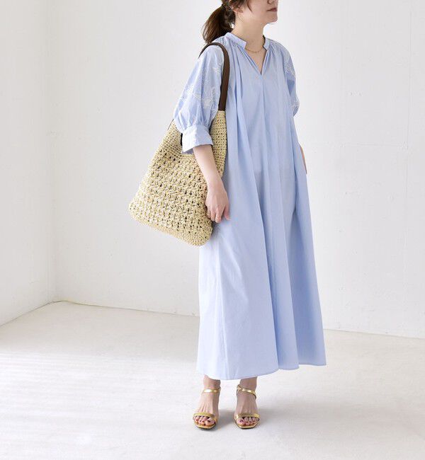 quaranciel「quaranciel:〈洗濯機可能〉ストライプ フラワー刺繍 スキッパー シャツ ワンピース」|ワンピース|