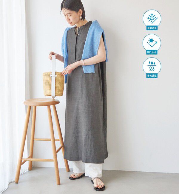 SHIPS for women「〈接触冷感/UVカット/吸水速乾/洗濯機可能〉SUUSUU タック スリーブ ワンピース」|ワンピース|ダークグレー