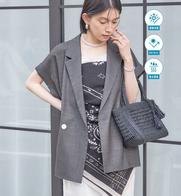 SHIPS for women「〈接触冷感/UVカット/吸水速乾/洗濯機可能〉SUUSUU フレンチ スリーブ  ジャケット」|テーラードジャケット|ダークグレー