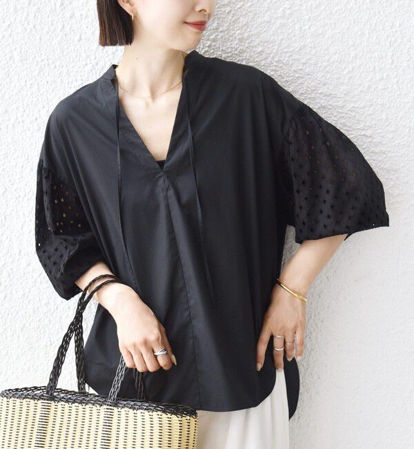 SHIPS for women「〈手洗い可能〉カットワーク レース スリーブ ブラウス」|シャツ・ブラウス|