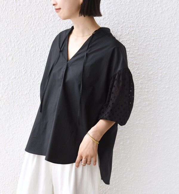 SHIPS for women「〈手洗い可能〉カットワーク レース スリーブ ブラウス」|シャツ・ブラウス|