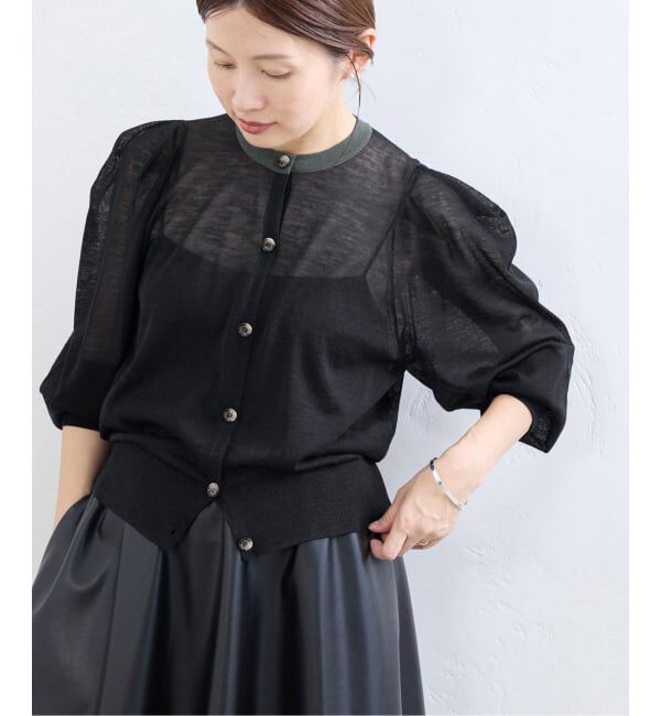 IENA「LOWER/ローヴァー 18G Tucked power shoulder ニット  LW-77」|カーディガン|