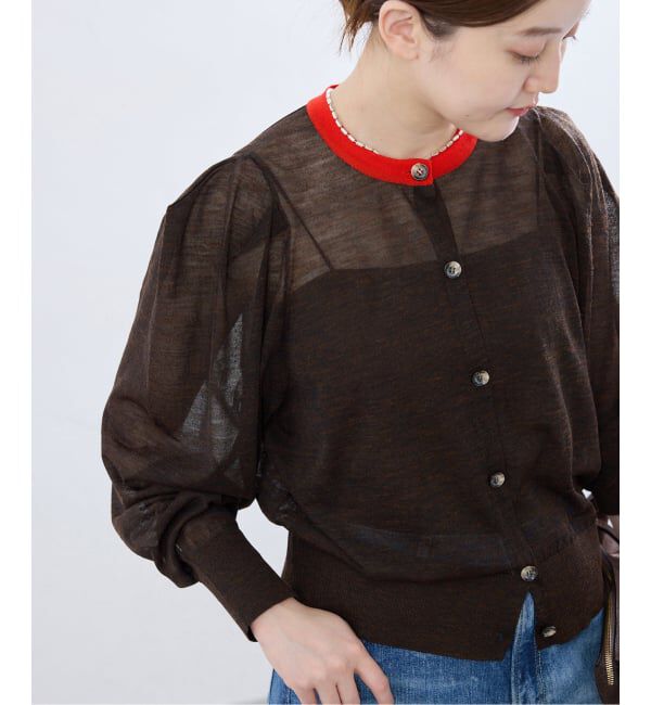 IENA「LOWER/ローヴァー 18G Tucked power shoulder ニット  LW-77」|カーディガン|