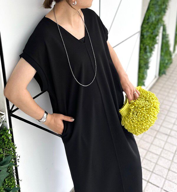 Rie Miller「ウォッシャブル袖口リブマキシ丈ワンピースジョーゼットダンボール」|ワンピース|