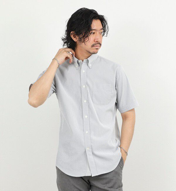 NOLLEY'S goodman「《ビジカジ対応》COOLMAX シアサッカーテープBD SS 半袖ボタンダウンシャツ 26SS」|シャツ・ブラウス|