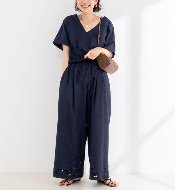 Rie Miller「ウォッシャブルハーフスリーブオールインワン」|オールインワン|ネイビー